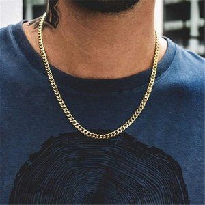 3/$35 7mm Gold Plated Stainless 45cm Cuban Link Chain Necklace Men Boys
